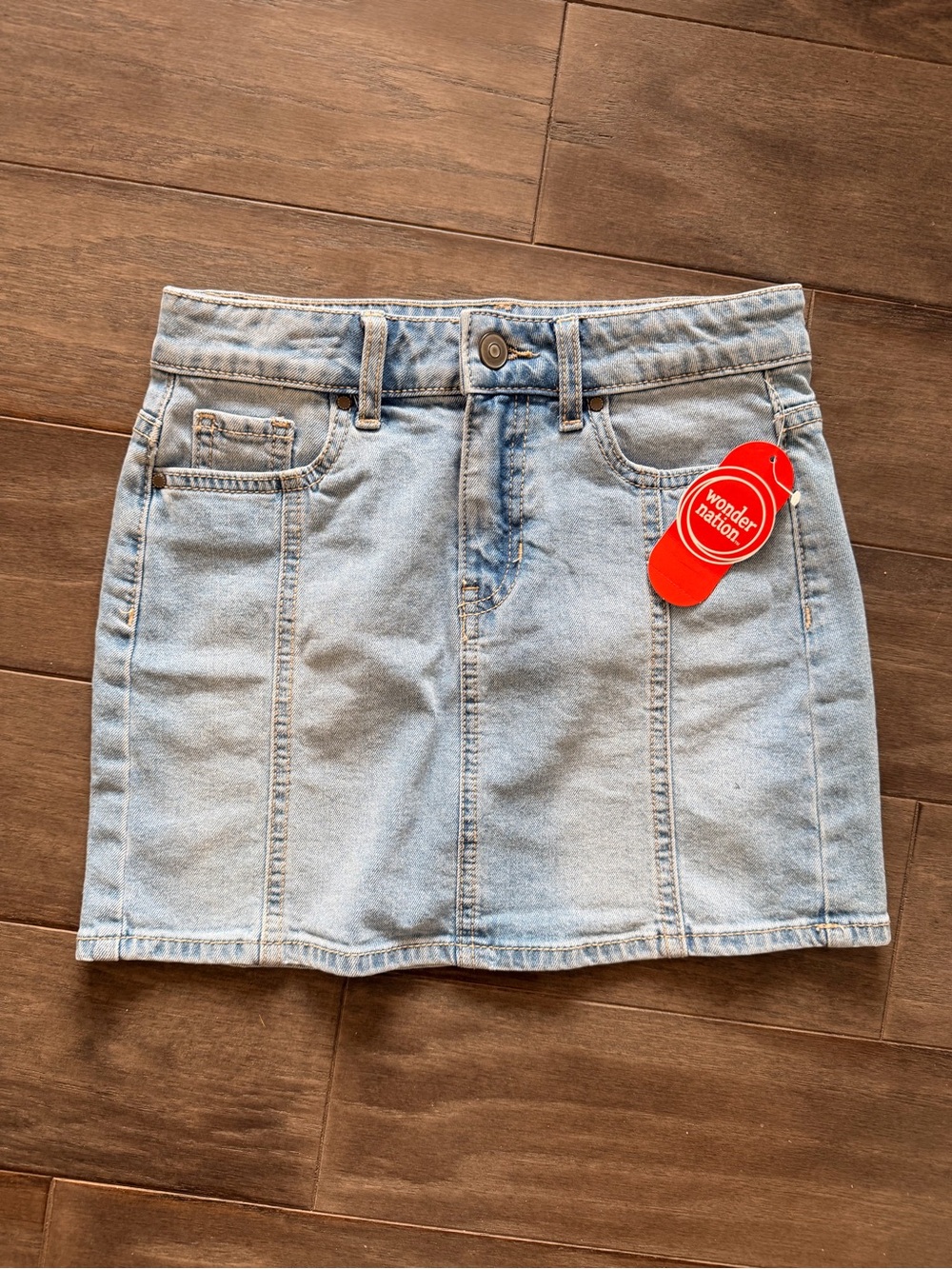 Wonder Nation Light Blue Denim Mini Skirt with Front Pockets